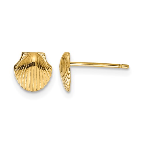 14K Yellow Gold Mini Scallop Shell Post Earrings