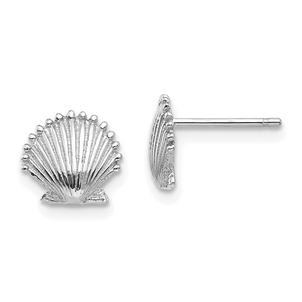 14K White Gold Scallop Shell Post Earrings (TE633W)