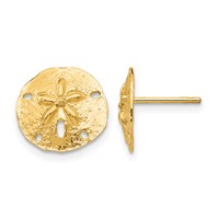14K Yellow Gold Sand Dollar Post Earrings view 1
