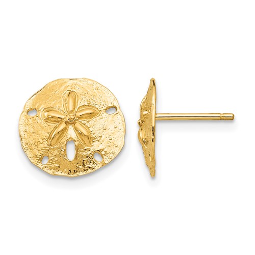 14K Yellow Gold Sand Dollar Post Earrings
