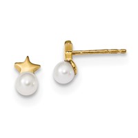 14K Yellow Gold Freshwater Cultured Pearl Star Polished Post Earrings view 1