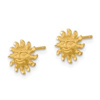 14K Yellow Gold Satin Diamond-cut Sun Earrings with Face Post view 2