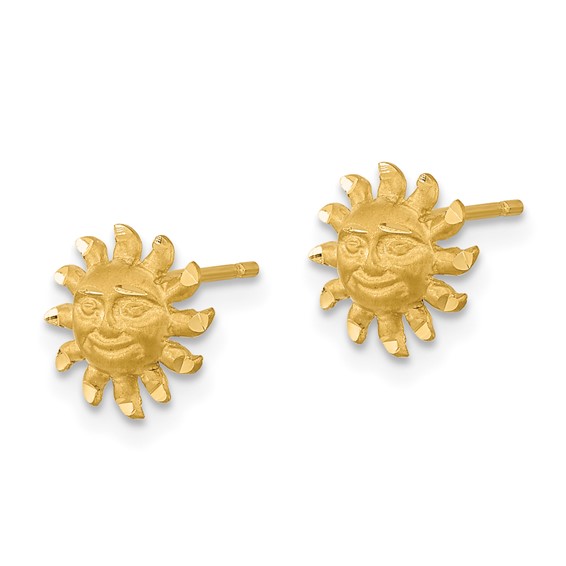 14k Satin Diamond-cut Sun with Face Post Earrings