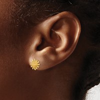 14K Yellow Gold Satin Diamond-cut Sun Earrings with Face Post view 3