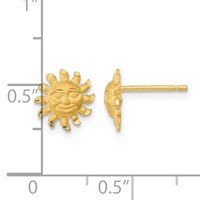 14K Yellow Gold Satin Diamond-cut Sun Earrings with Face Post view 4