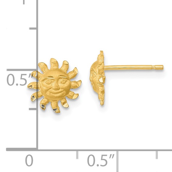 14k Satin Diamond-cut Sun with Face Post Earrings