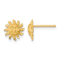 14K Yellow Gold Satin Diamond-cut Sun Earrings with Face Post view 1