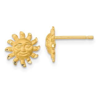 14k Satin Diamond-cut Sun with Face Post Earrings
