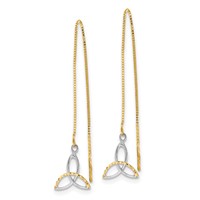 14K and White Rhodium Diamond-cut Box Chain Earrings with Celtic Knot Threader view 2