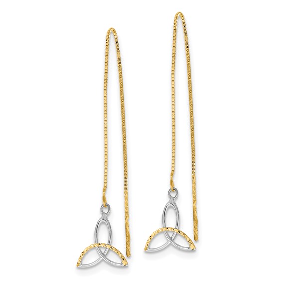 14k and White Rhodium Diamond-cut Box Chain with Celtic Knot Threader Earrings