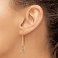 14K and White Rhodium Diamond-cut Box Chain Earrings with Celtic Knot Threader view 3