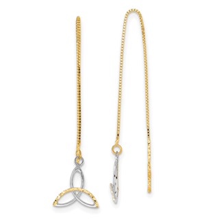 14k and White Rhodium Diamond-cut Box Chain with Celtic Knot Threader Earrings