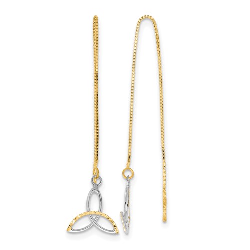14K and White Rhodium Diamond-cut Box Chain Earrings with Celtic Knot Threader
