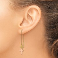 14K Yellow and Rose Gold Diamond-cut Polished 2-Crosses Threader Earrings view 3
