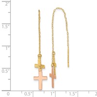 14K Yellow and Rose Gold Diamond-cut Polished 2-Crosses Threader Earrings view 4