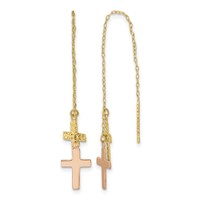 14K Yellow and Rose Gold Diamond-cut Polished 2-Crosses Threader Earrings view 1