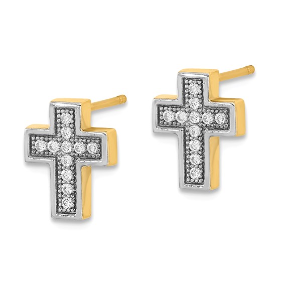 14k w/Rhodium Micro Pavé CZ Cross Post Earrings