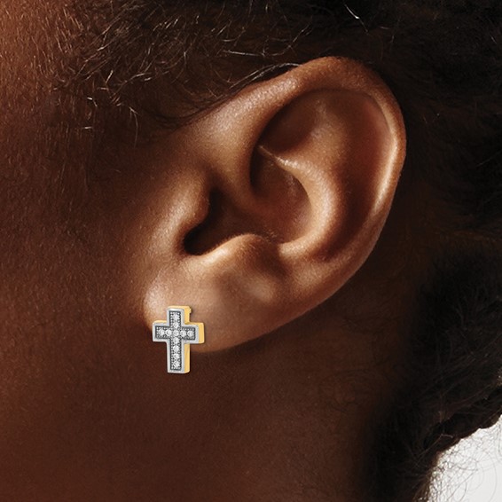 14k w/Rhodium Micro Pavé CZ Cross Post Earrings