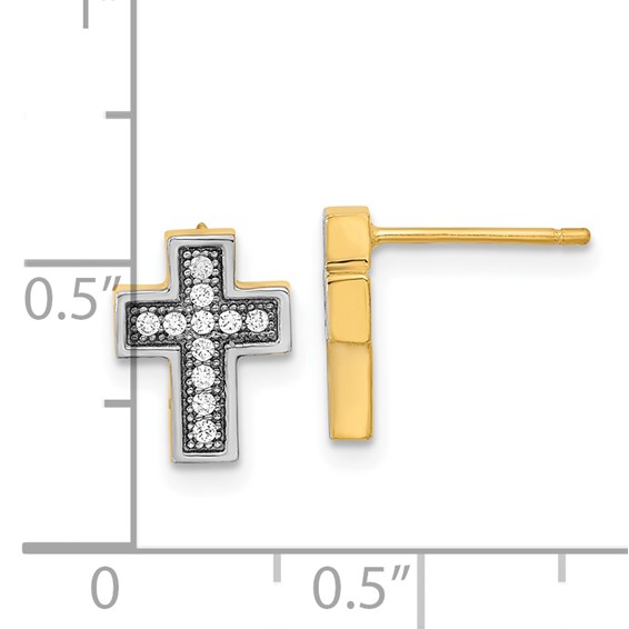 14k w/Rhodium Micro Pavé CZ Cross Post Earrings