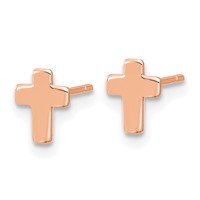 14K Rose Gold Polished Small Cross Post Earrings view 2