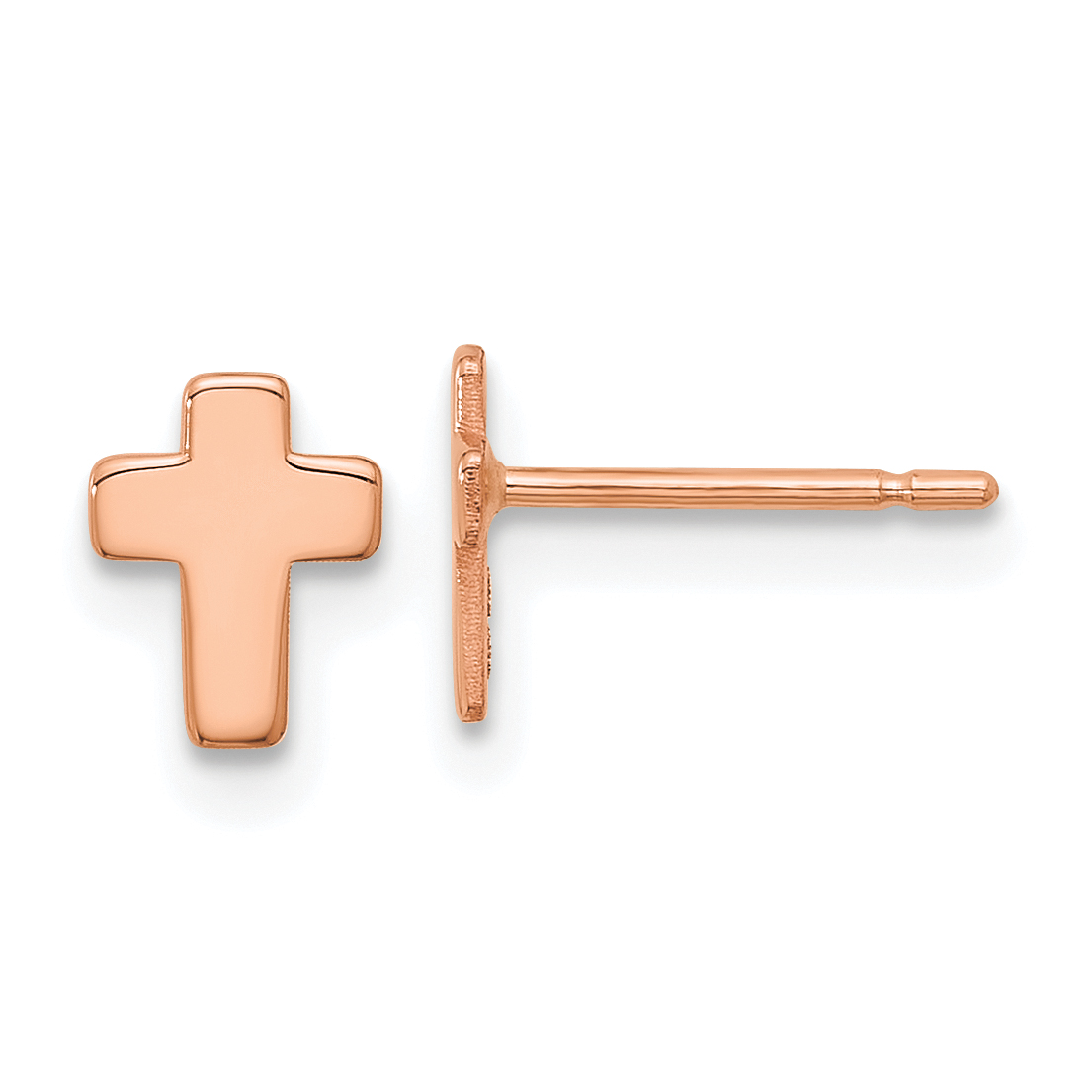 14k Rose Gold Polished Small Cross Post Earrings (TE664R)