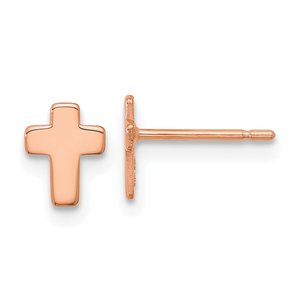 14k Rose Gold Polished Small Cross Post Earrings (TE664R)