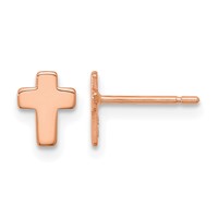 14K Rose Gold Polished Small Cross Post Earrings view 1