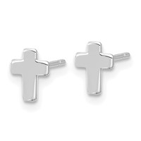 14K White Gold Polished Small Cross Post Earrings view 2