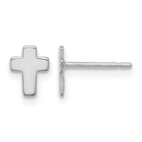 14K White Gold Polished Small Cross Post Earrings view 1