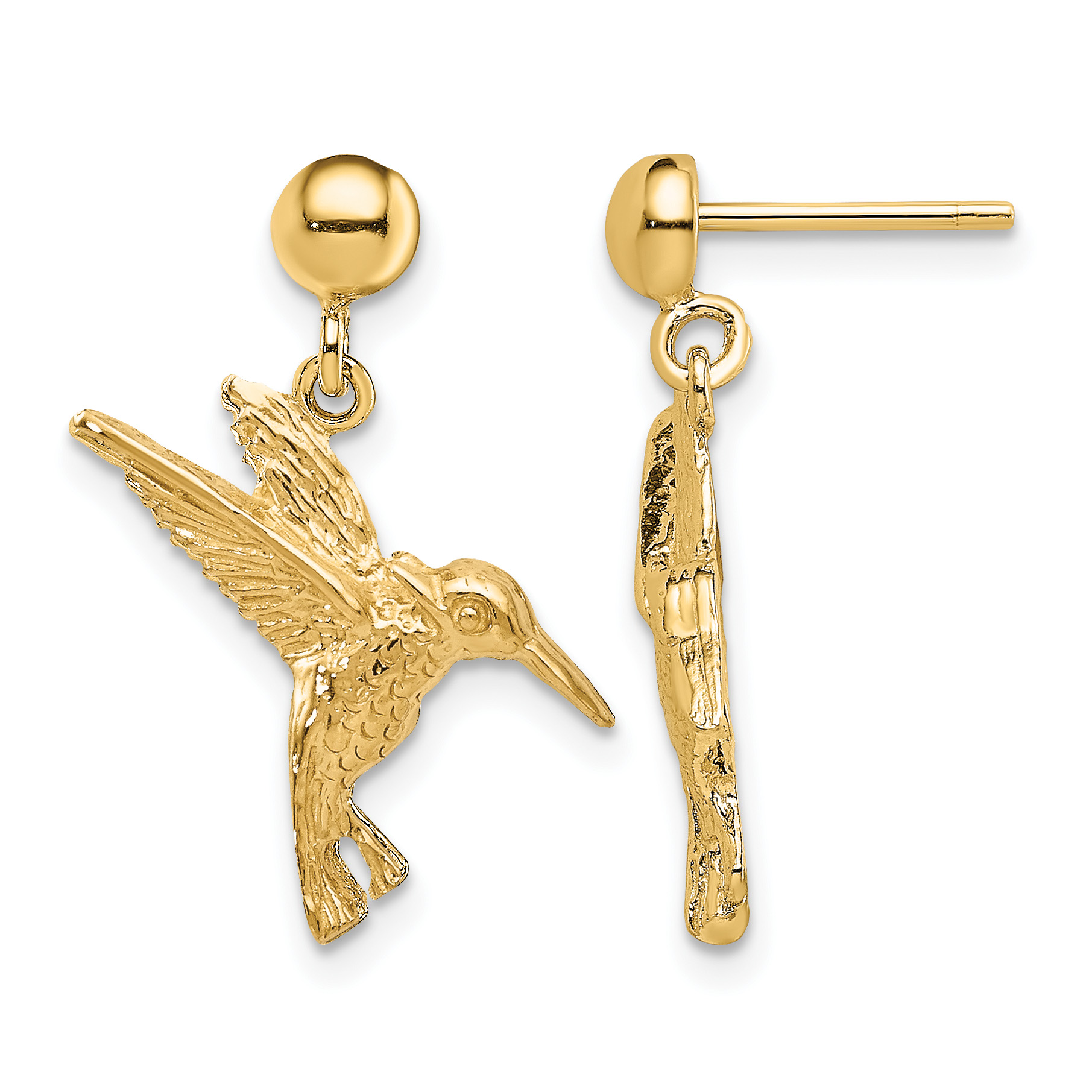 14K Hummingbird Post Dangle Earrings (TE671)
