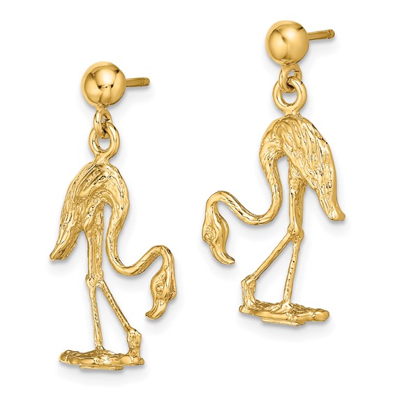 14K 3-D Flamingo Dangle Post Earrings