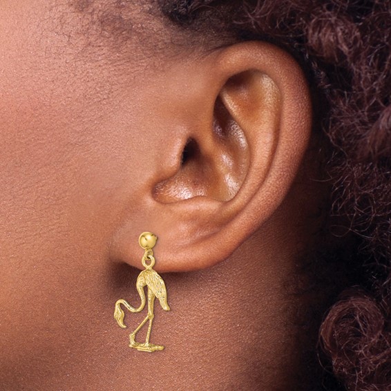 14K 3-D Flamingo Dangle Post Earrings