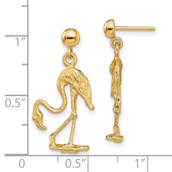 14K 3-D Flamingo Dangle Post Earrings