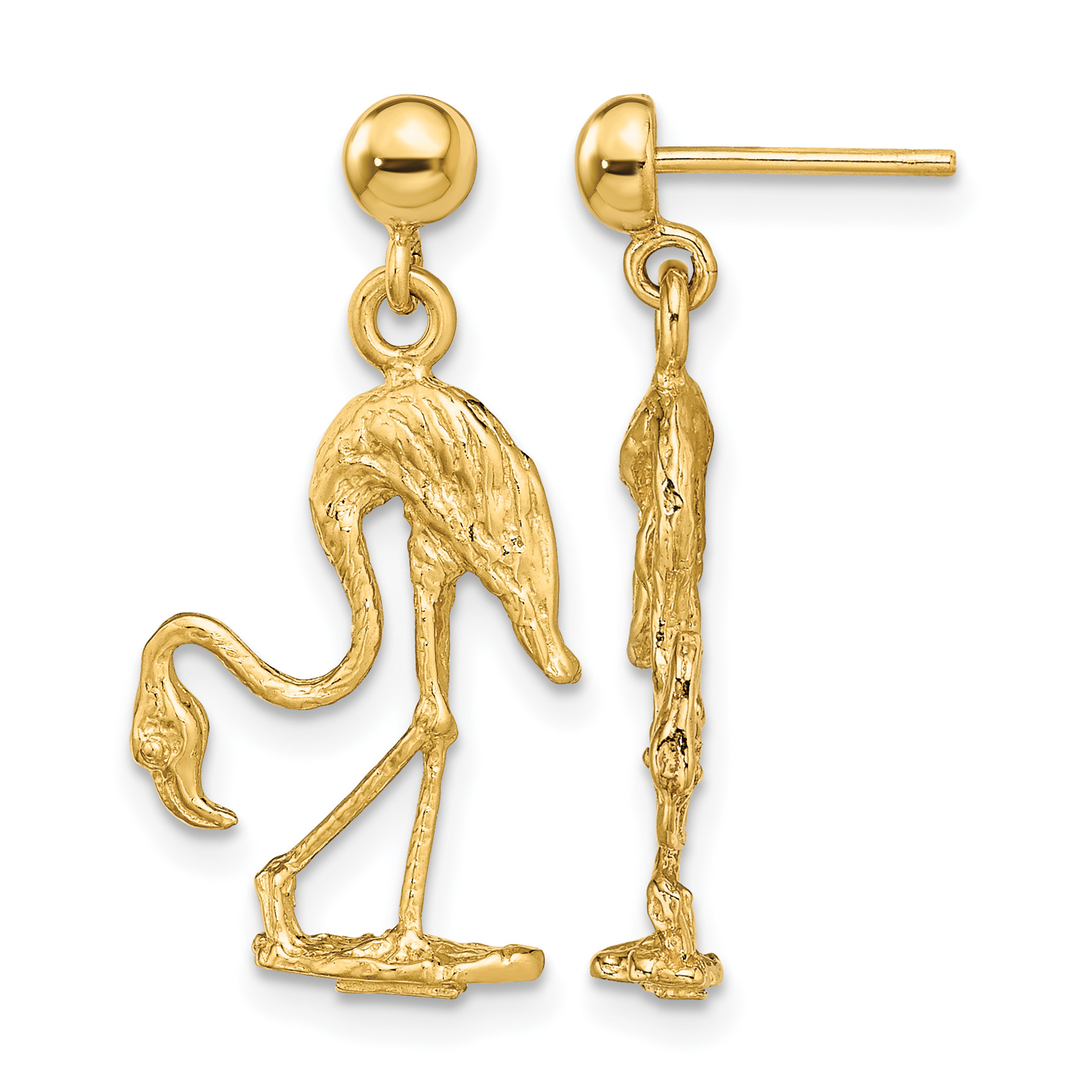 14K 3-D Flamingo Dangle Earrings (TE673)