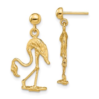 14K 3-D Flamingo Dangle Post Earrings