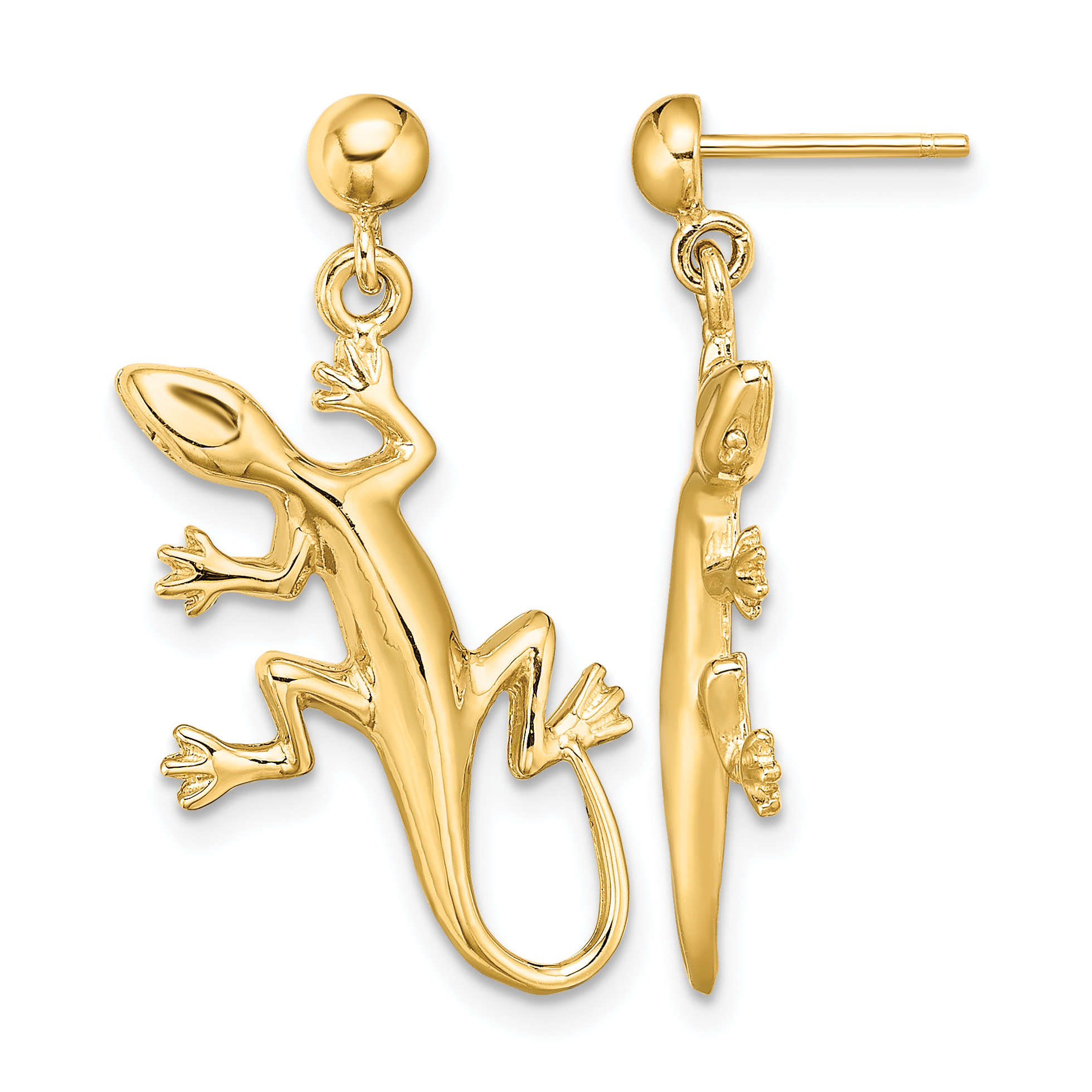 14K Polished Gecko Dangle Earrings (TE674)