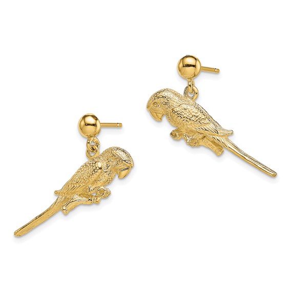 14K 3-D Parrot Dangle Post Earrings