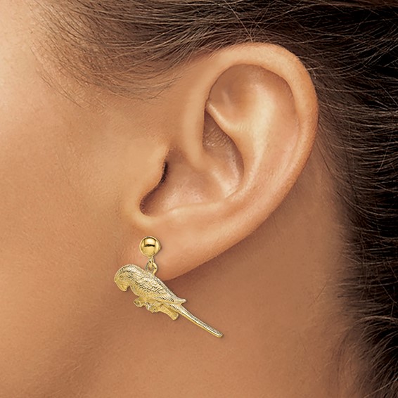 14K 3-D Parrot Dangle Post Earrings