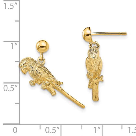 14K 3-D Parrot Dangle Post Earrings