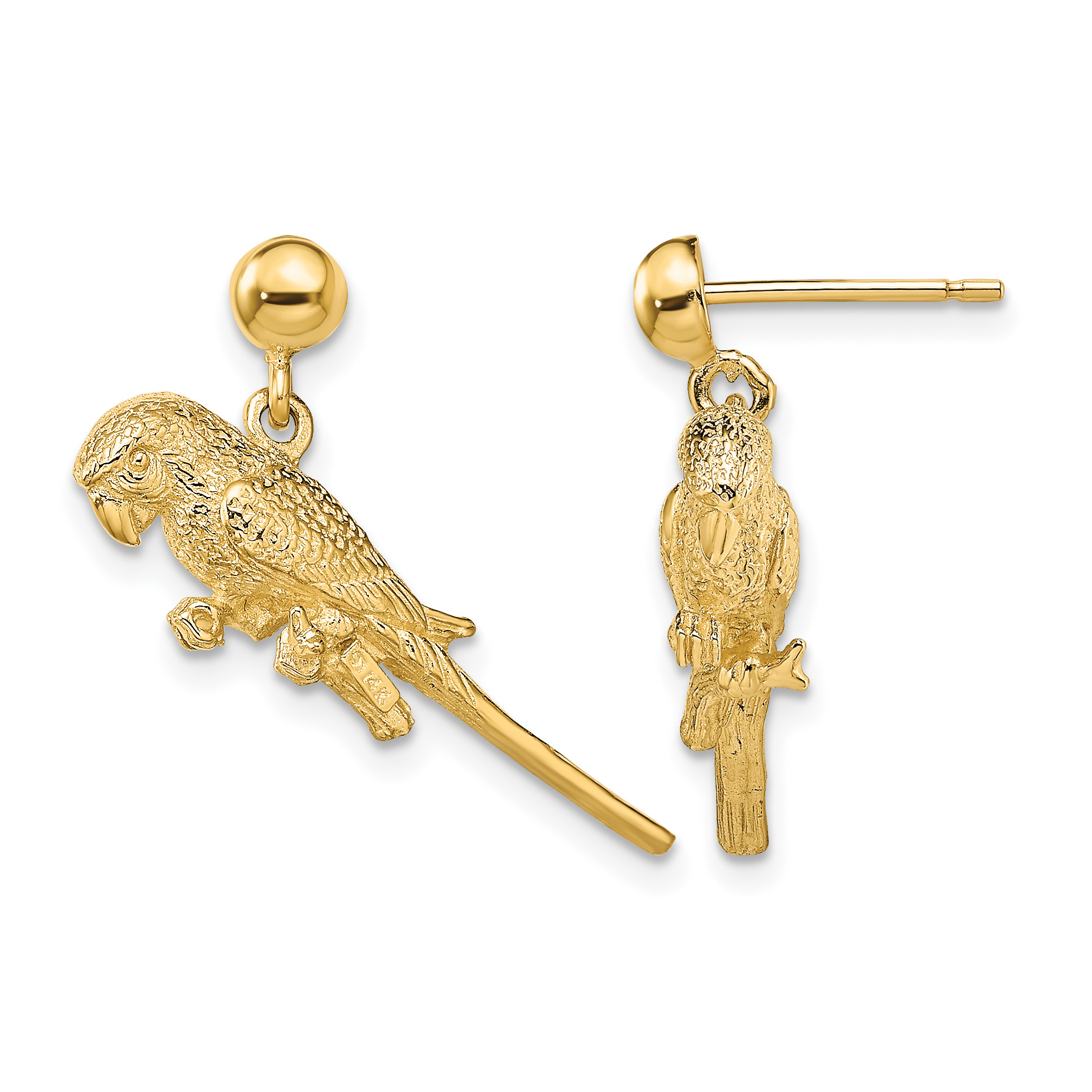 14K 3-D Parrot Dangle Earrings (TE675)
