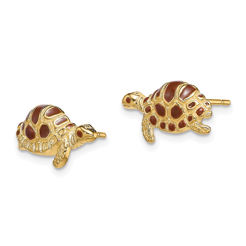 14k Brown Enamel Turtle Post Earrings (TE680)