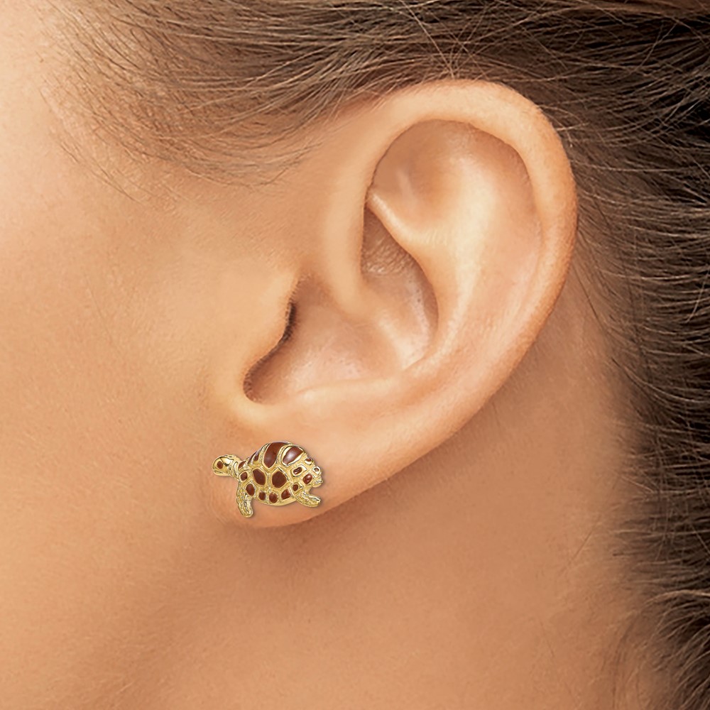 14k Brown Enamel Turtle Post Earrings (TE680)