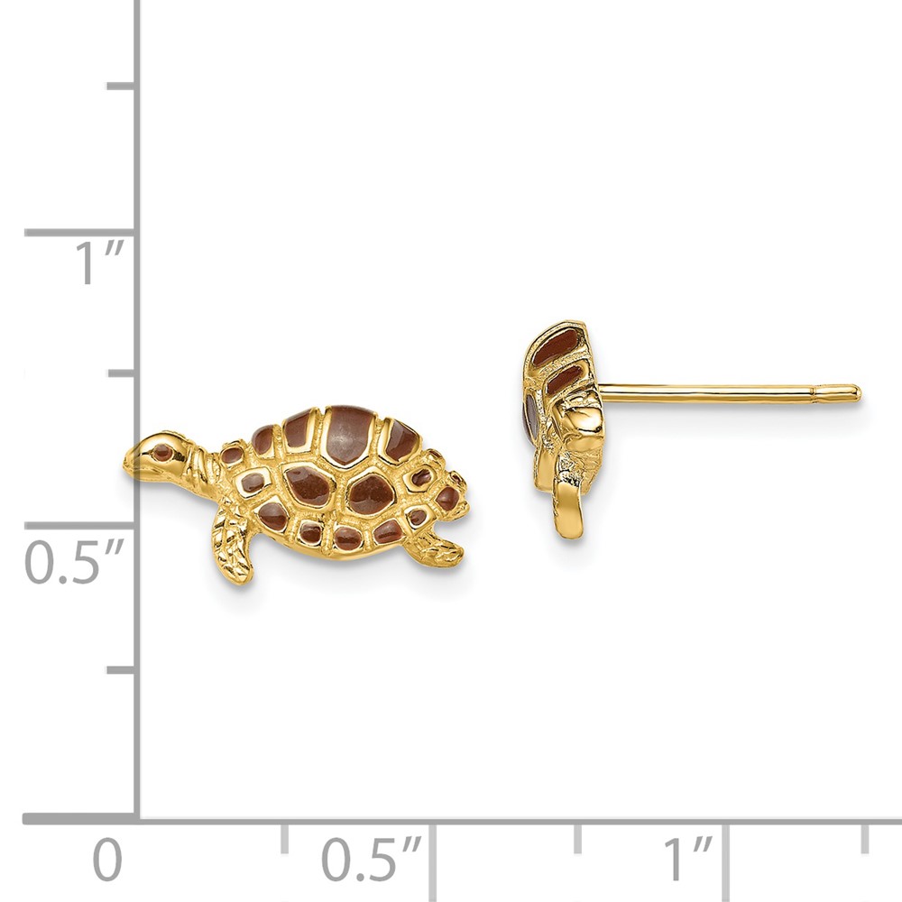 14k Brown Enamel Turtle Post Earrings (TE680)