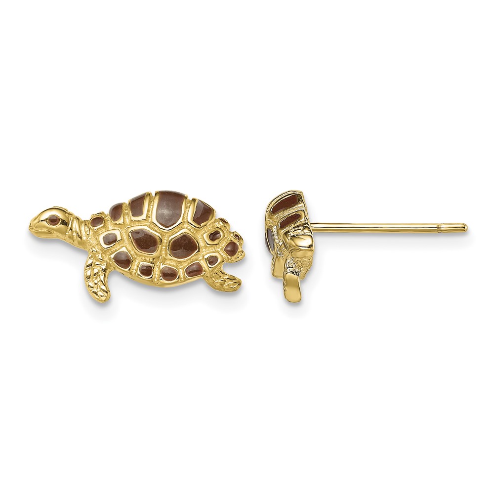 14k Brown Enamel Turtle Post Earrings (TE680)