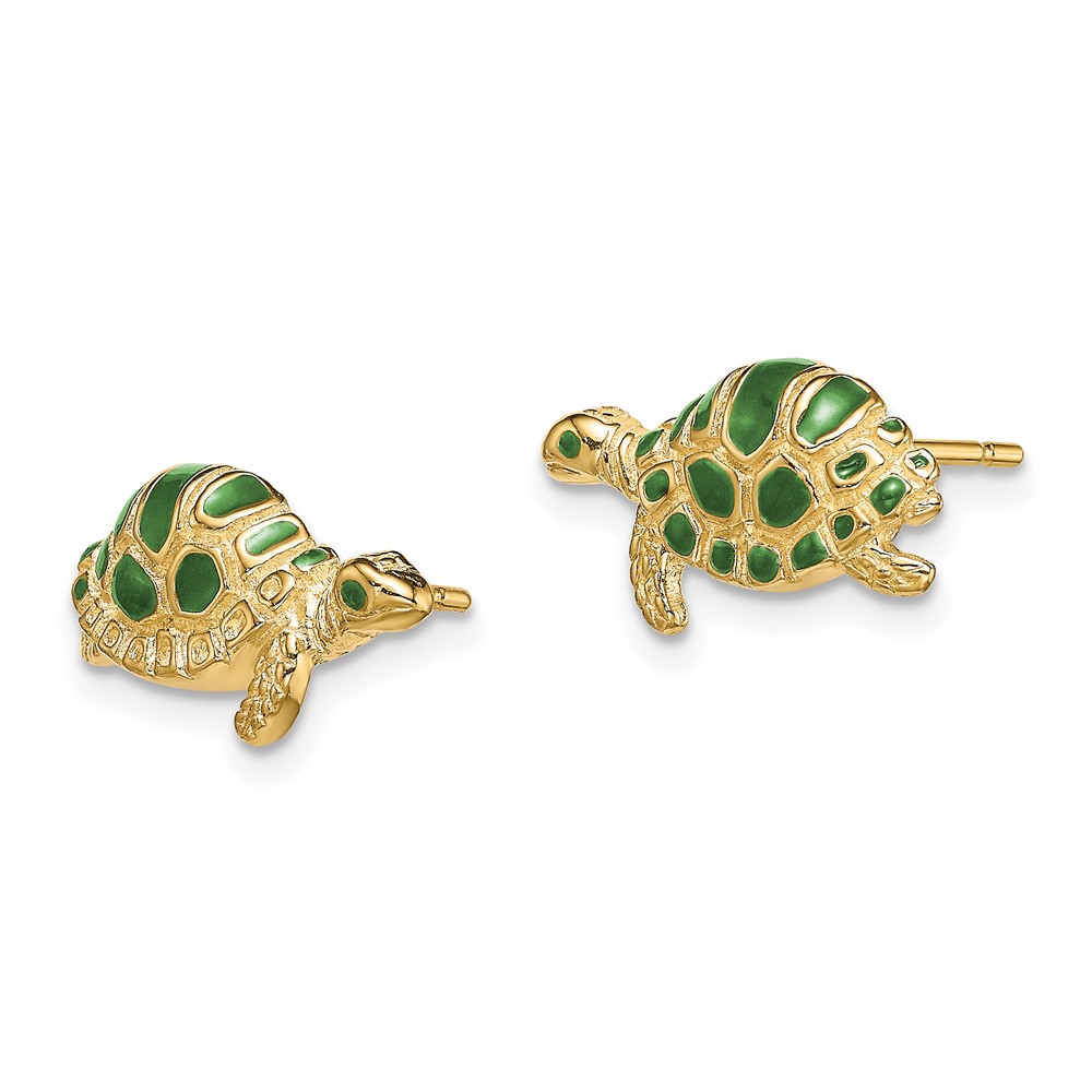 14k Green Enamel Turtle Post Earrings (TE681)