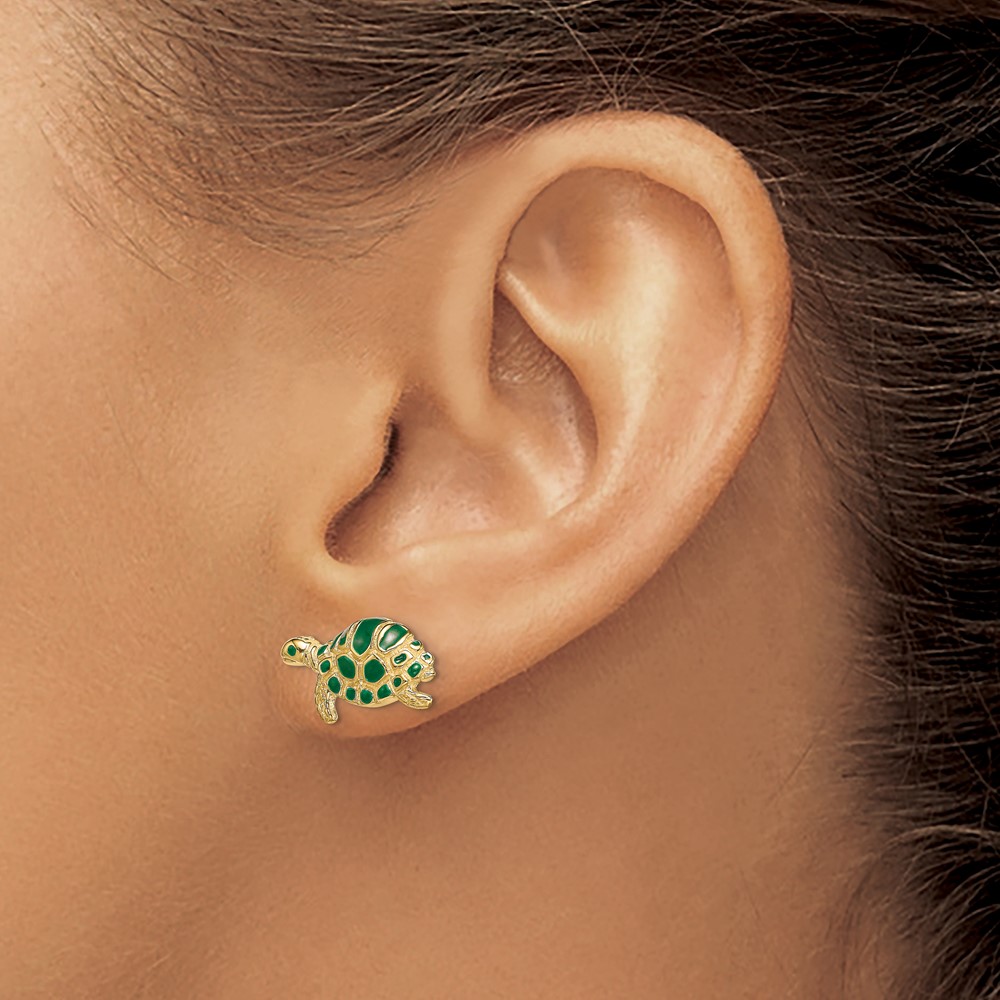 14k Green Enamel Turtle Post Earrings (TE681)