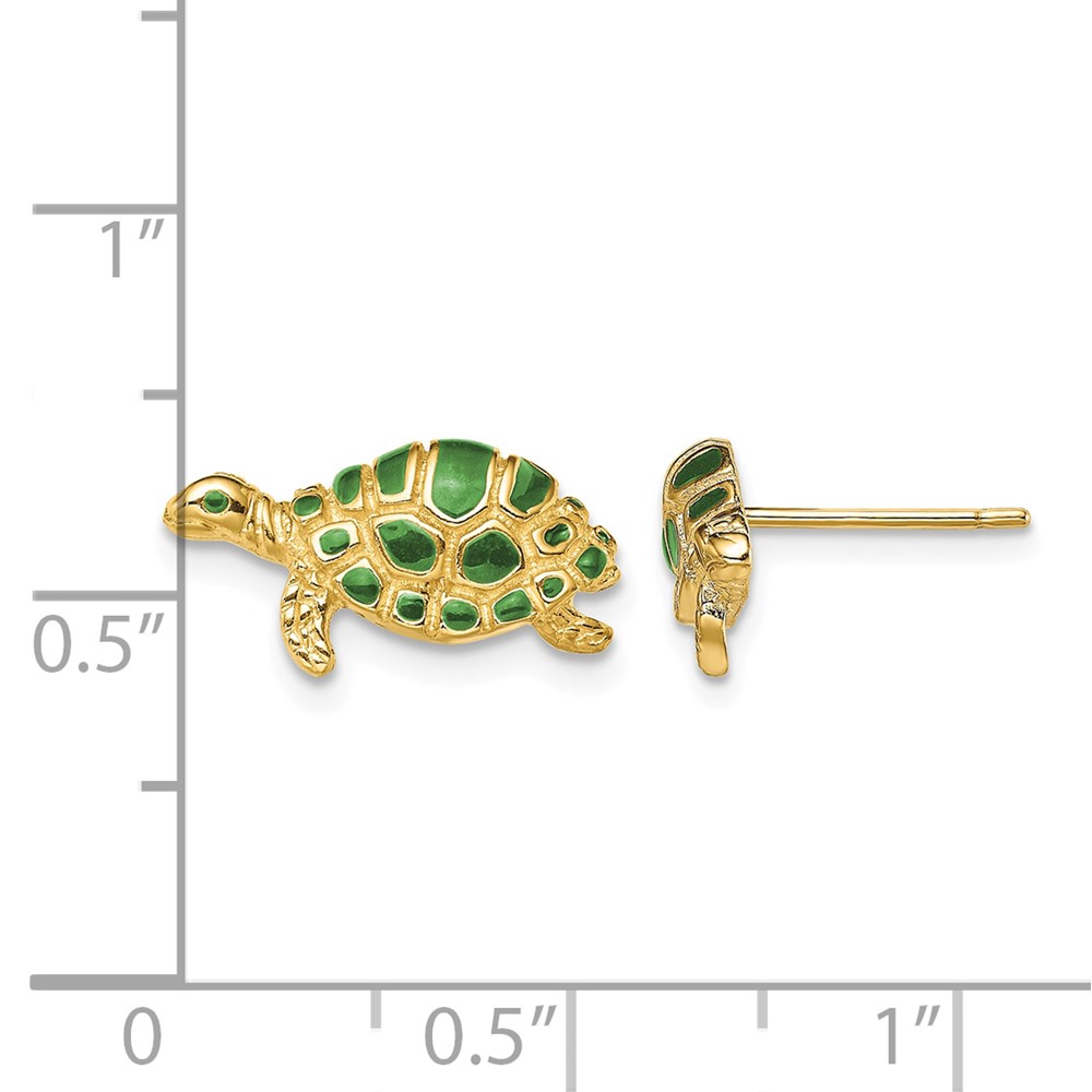 14k Green Enamel Turtle Post Earrings (TE681)