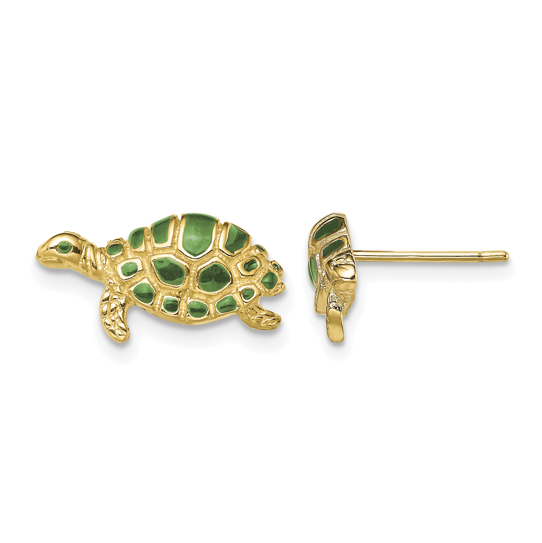 14k Green Enamel Turtle Post Earrings (TE681)