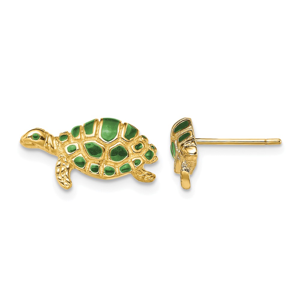 14k Green Enamel Turtle Post Earrings (TE681)