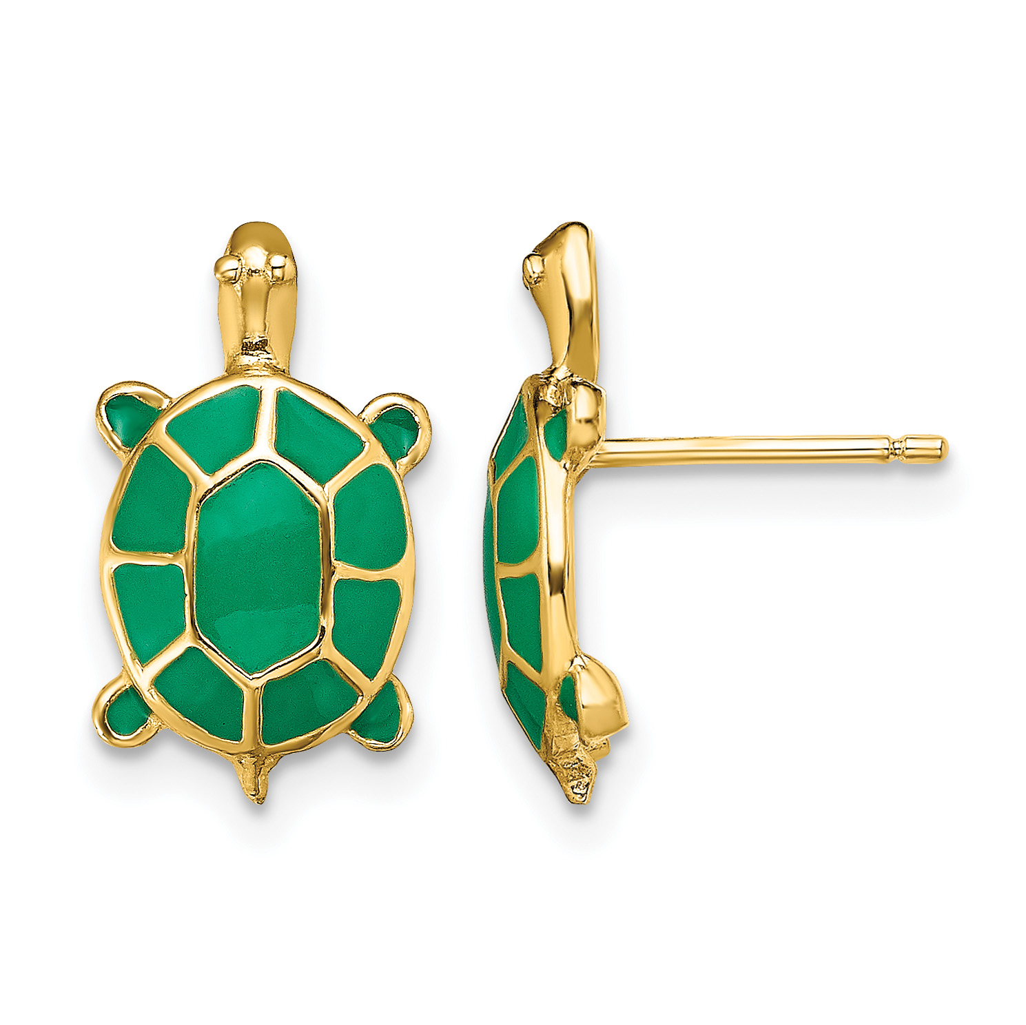 14K Land Turtle W/Green Enamel Shell Earrings (TE687)